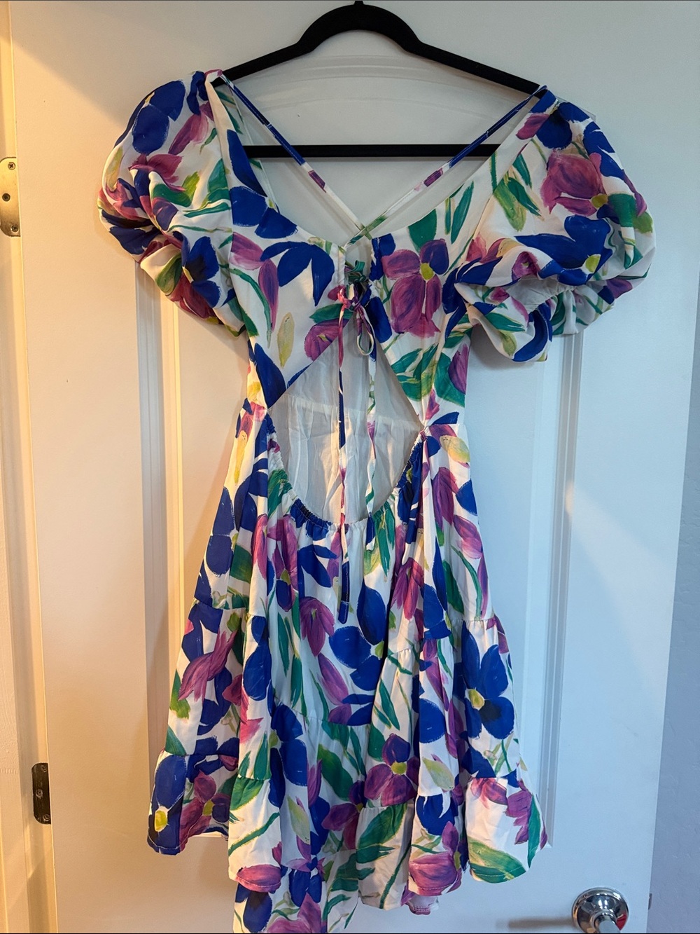 Floral Puff-Sleeve Kids Dress in Blue & Purple Princess Polly - Picture 2 of 3